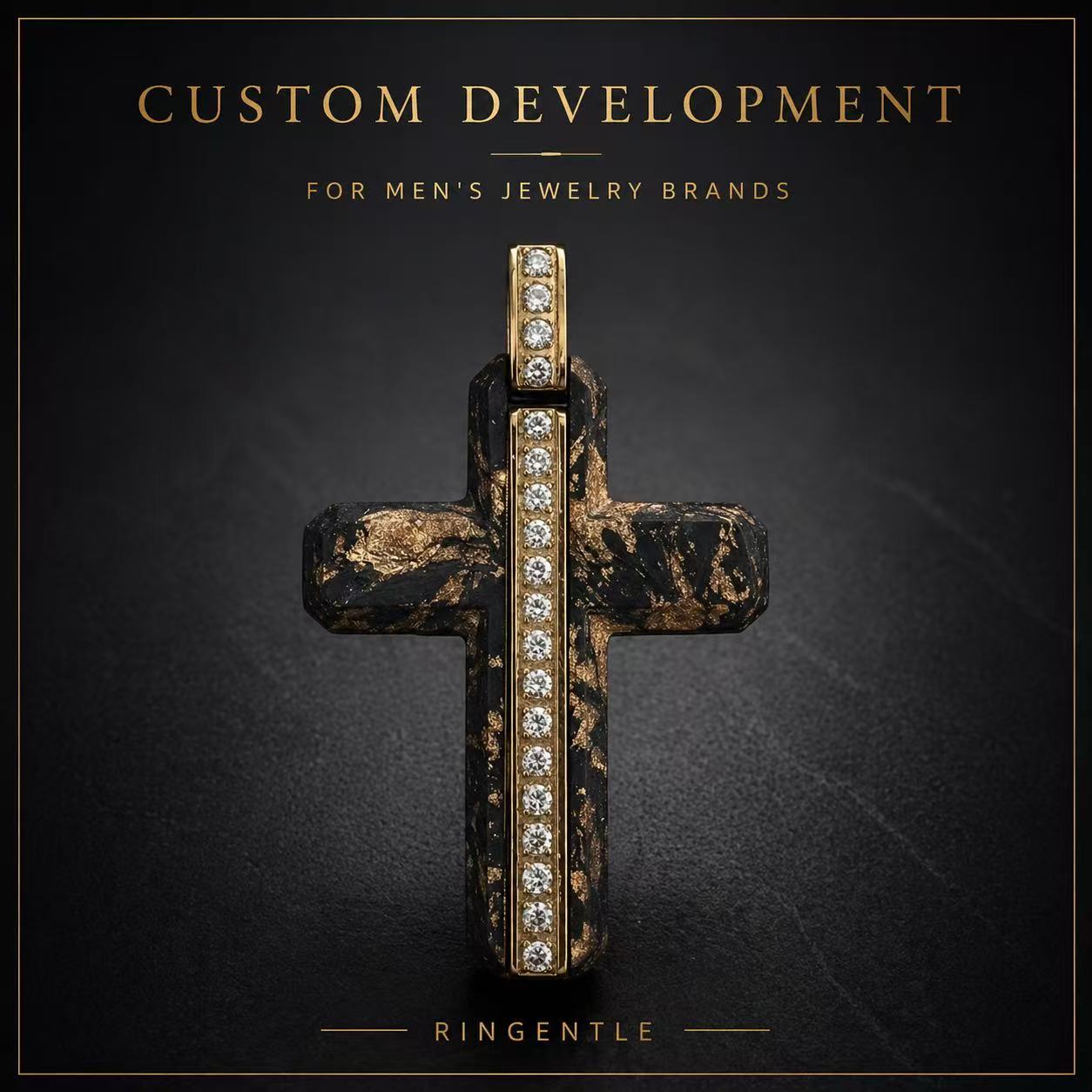 Black gold forged carbon fiber jewelry pendant with stone setting