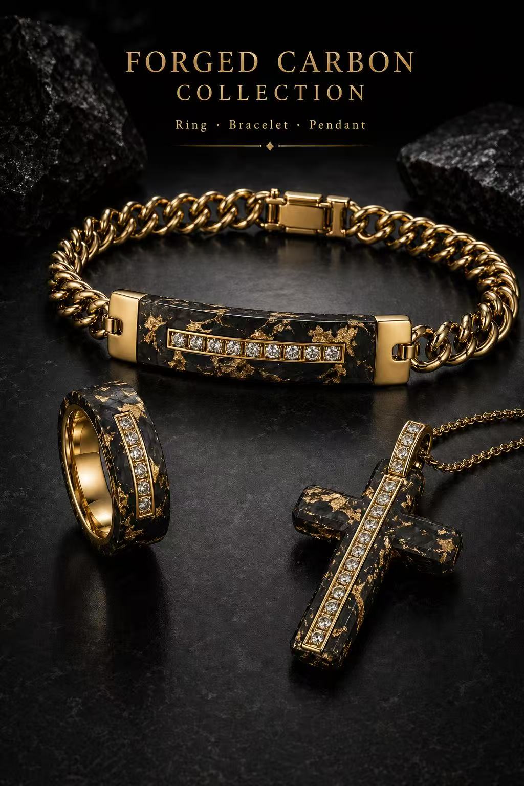 Men's forged carbon fiber jewelry set OEM manufacturing origin of Carbonaurum