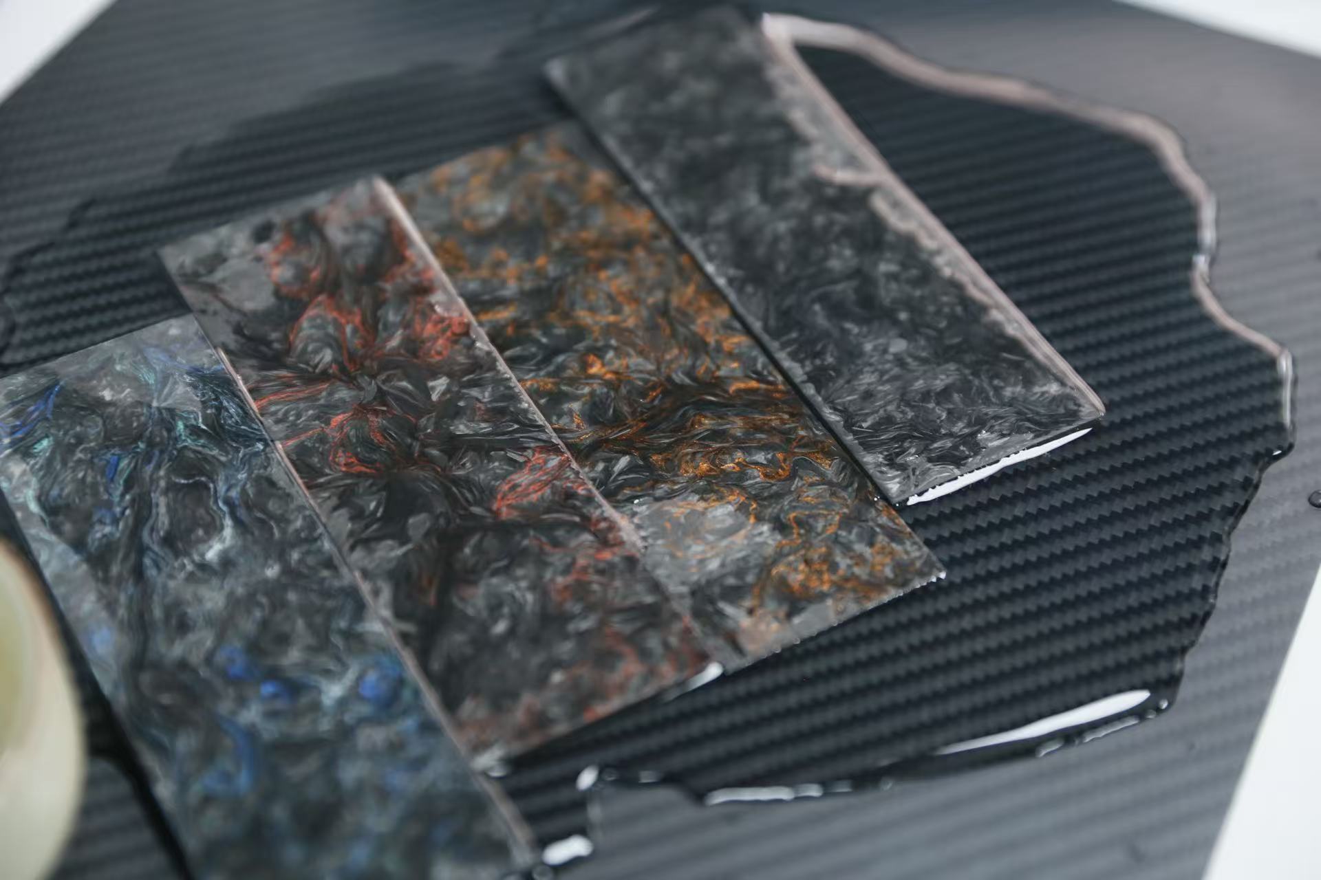 Van Gogh multi-tone colorful forged carbon fiber sheets with artistic swirl patterns