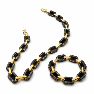 Gold and forged carbon fiber necklace and bracelet jewelry application