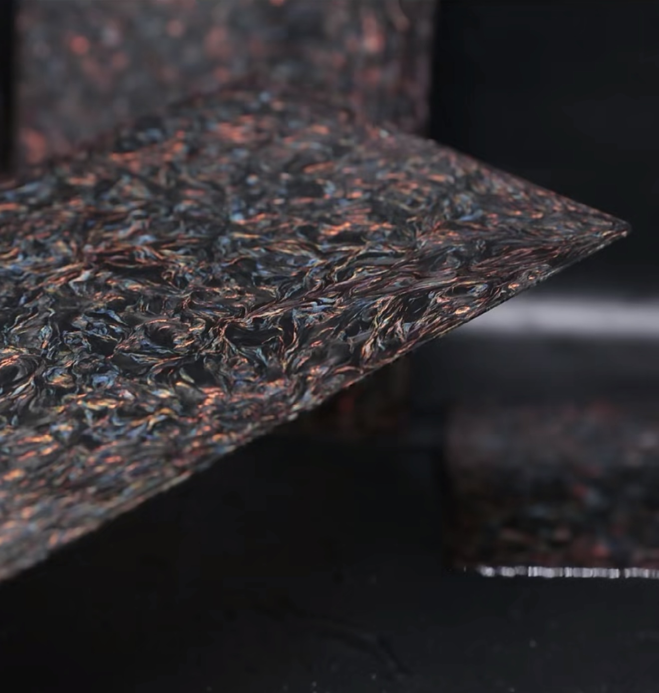 Spectrum Collection colored forged carbon composite sheet and panel material with vivid multi color visual effects for premium products.