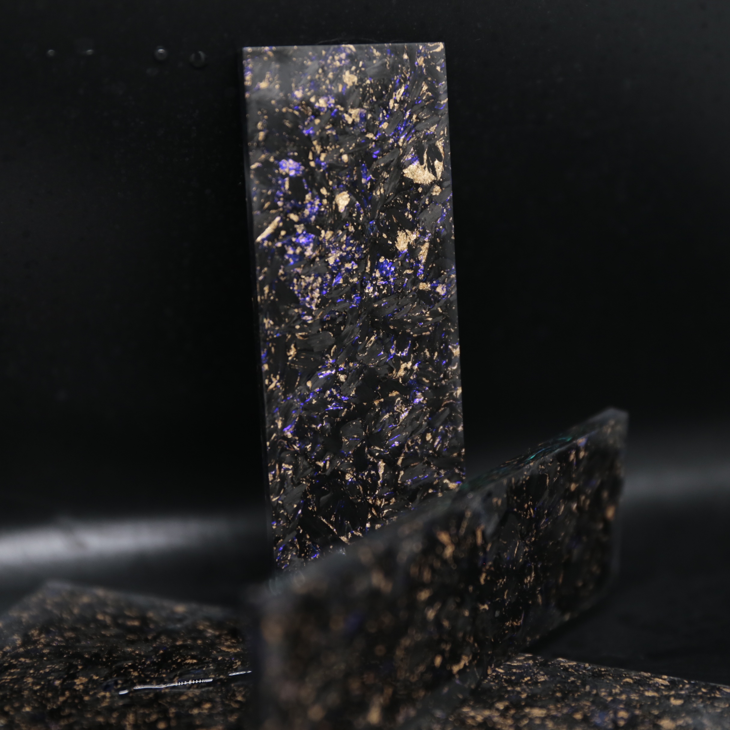 Spectrum Collection colored forged carbon composite sheet and panel material with vivid multi color visual effects for premium products.