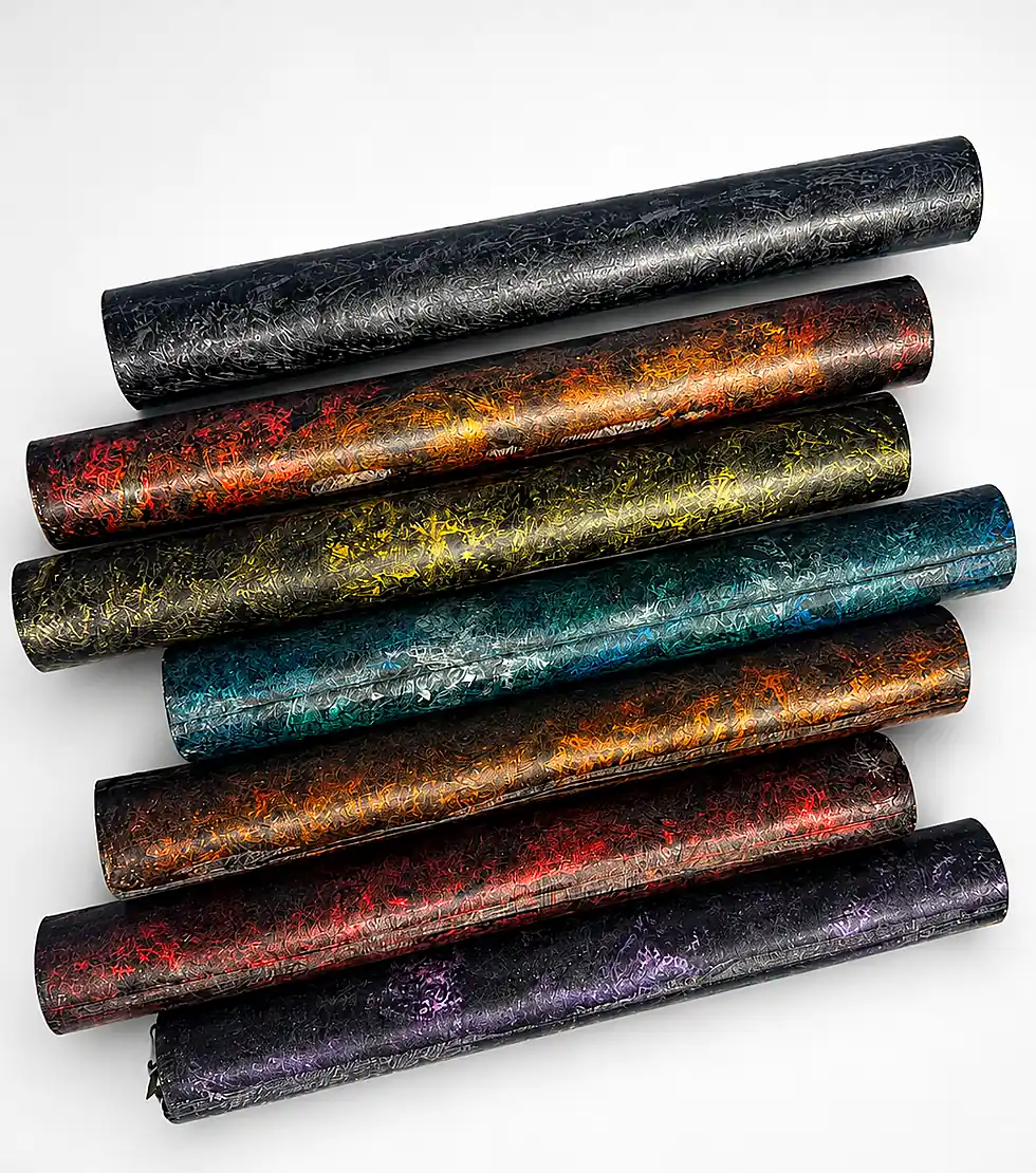 Colored forged carbon fiber tubes and bars used for machining ring blanks and custom components